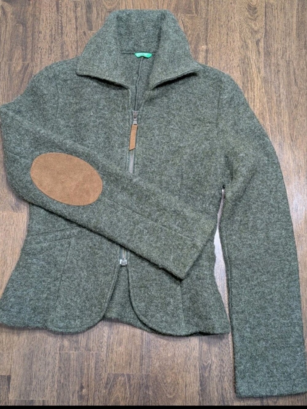 United Colors of Benetton Wool Cropped Jacket with Suede Elbow Patches - XS